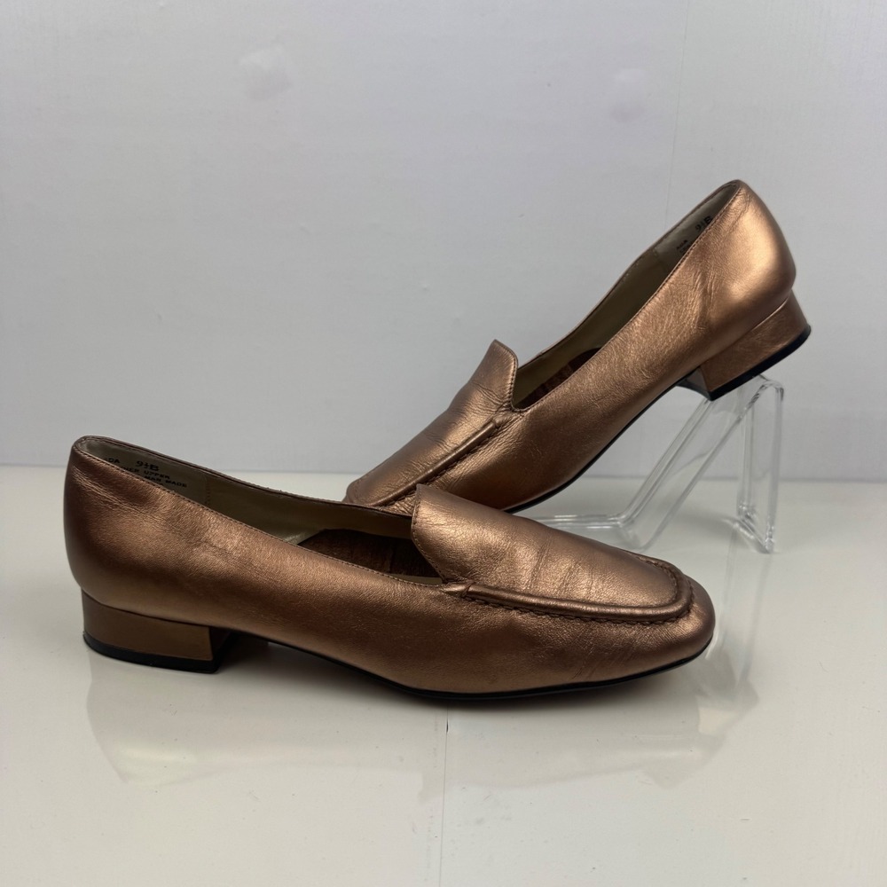 Bellini Ada Women ‎ Bronze Metallic Leather Loafer Flats Shoes Size 9.5B
